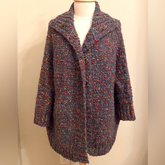 Curio New York Sweaters - Curio New York Grey Red Chunky Knit Ribbed Alpaca Mohair Cardigan Sweater Size M